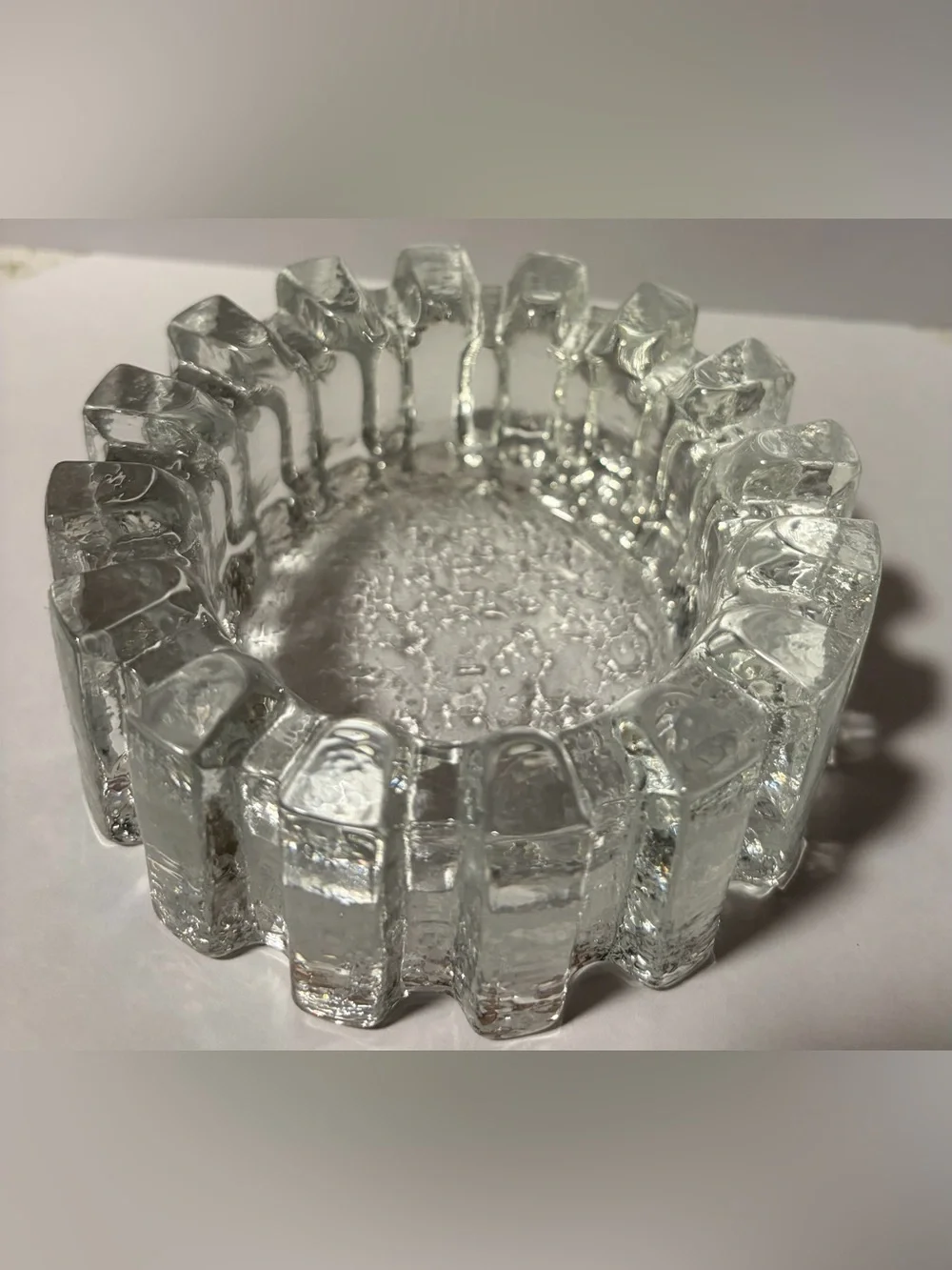 Pukeberg MCM Ice Glass Cog Wheel Candleholder Ashtray Brutalist Swedish Glows